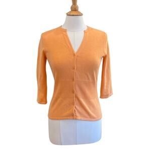 Kersh Cotton Blend Peach / Pastel Orange V-Neck Fitted Cardigan Sweater, M